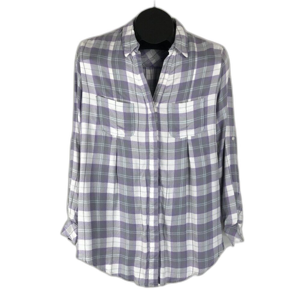 NWOT Lord & Taylor Plaid Button Down Shirt Women's Petite Medium Rayon Casual